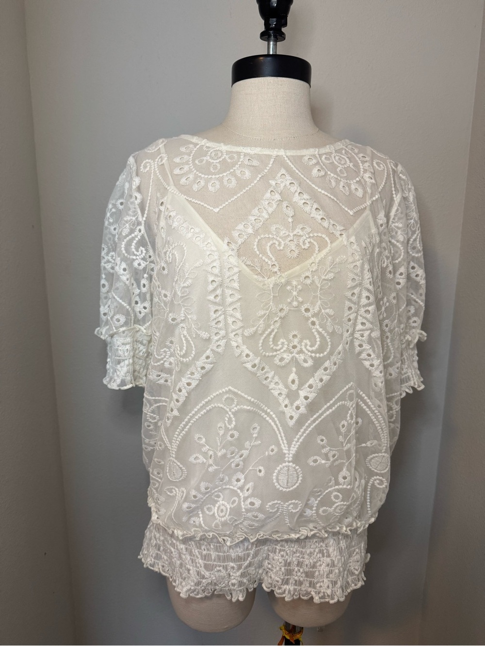 Express Sheer White Embroidered Boho Top NWT